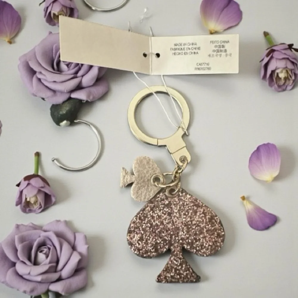 Kate Spade Glitter Rose Gold Spade Keychain &‎ Bag Charm New